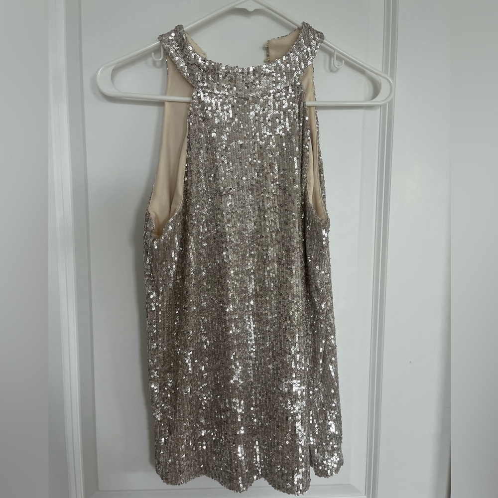 Silver Sequin Sleeveless Halter Top